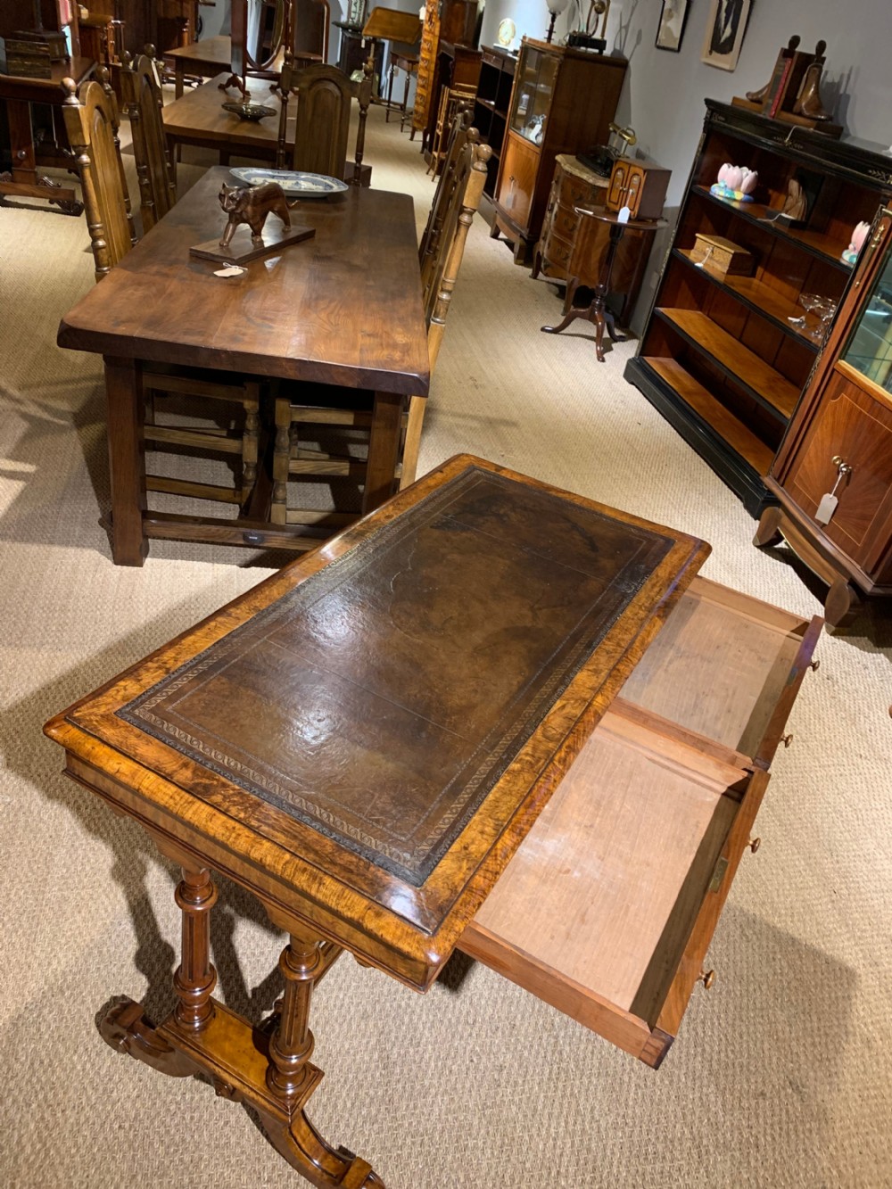 Victorian walnut 2 drawer writing table  View VI