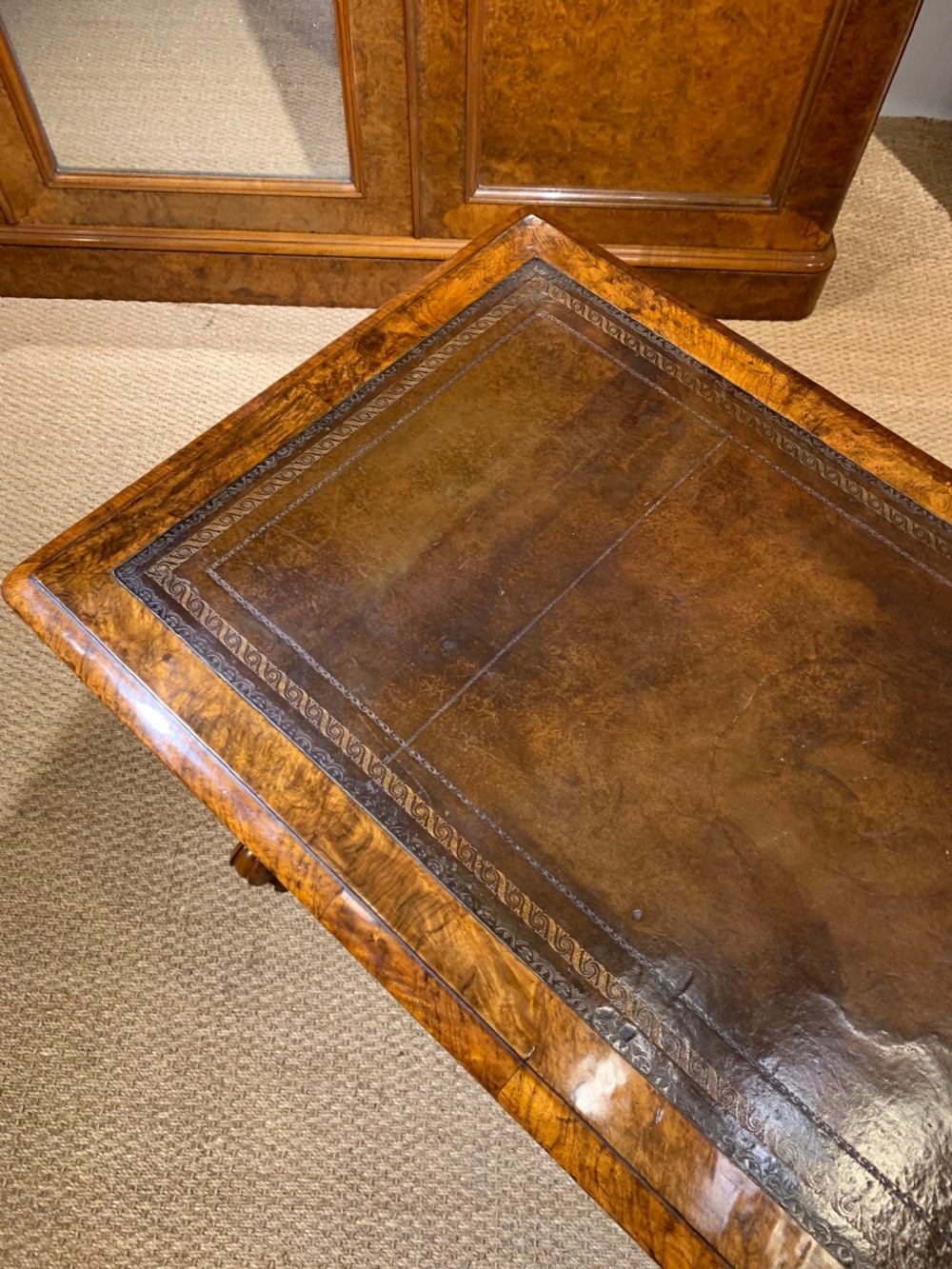 Victorian walnut 2 drawer writing table  View X