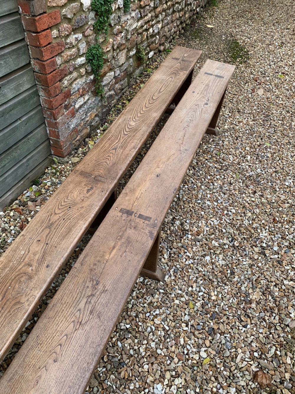 Long pair of Elm benches  3.5 meters  View II