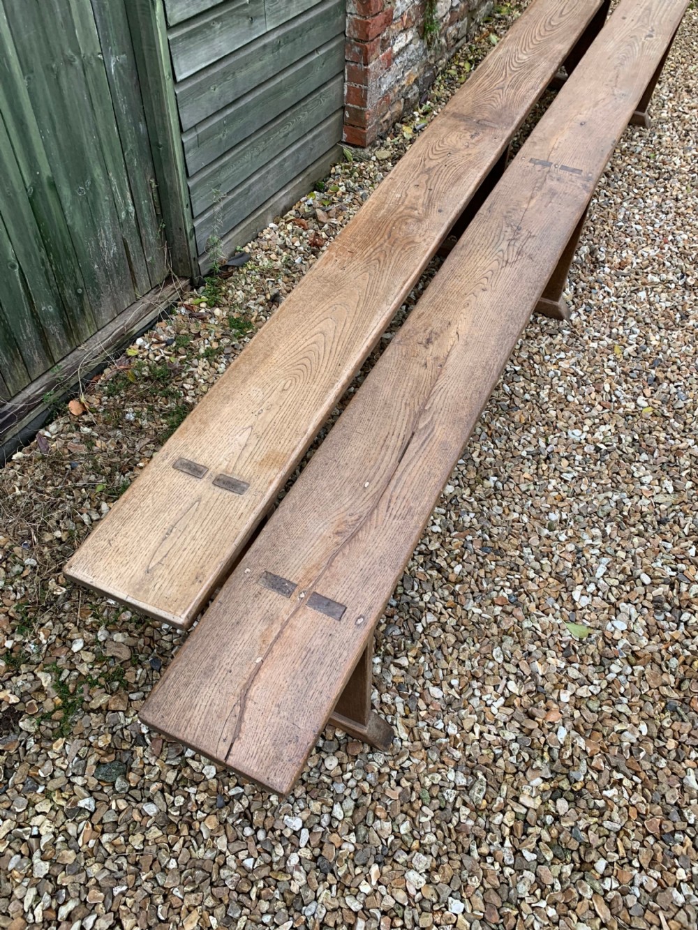 Long pair of Elm benches  3.5 meters  View III