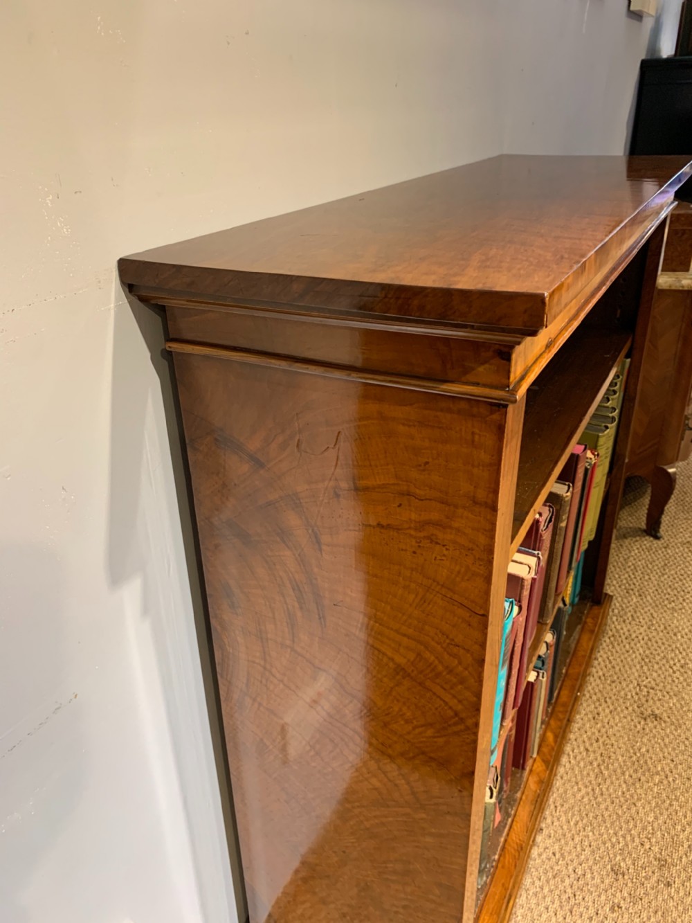 Victorian walnut open bookcase  View IV