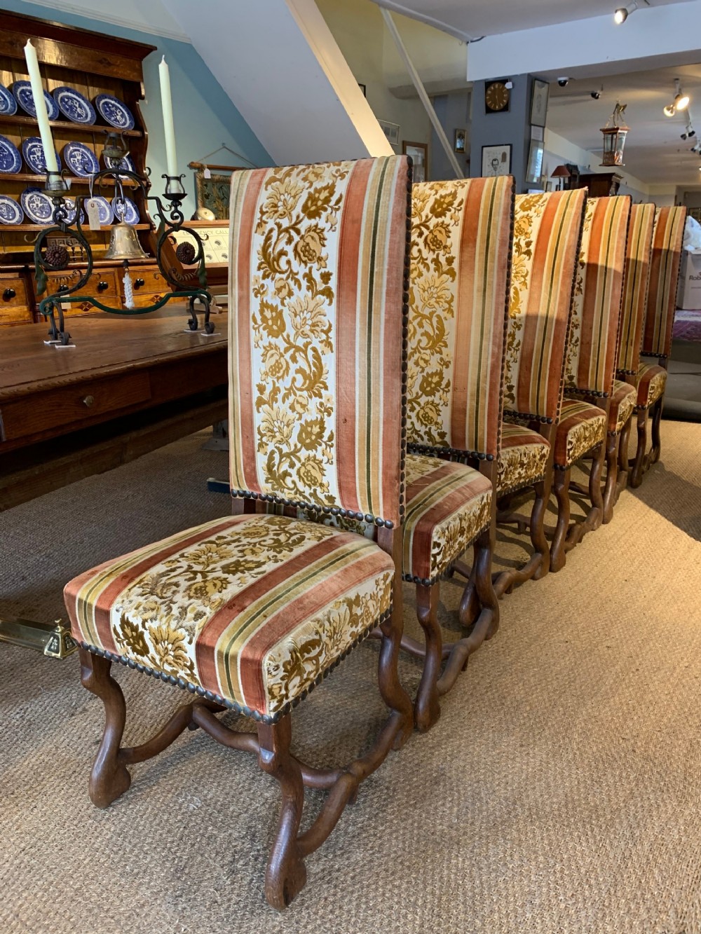 Set of six high back dining chairs  