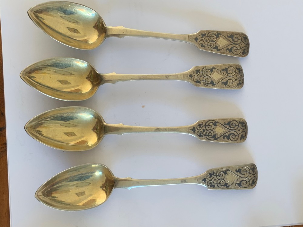 Set of 4 Russian silver and Niello  