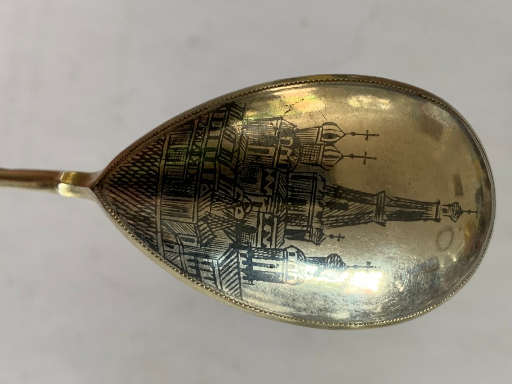 Russian silver spoon Moscow scene  View II