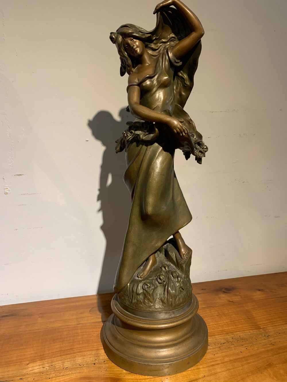 Large Art Nouveau spelter figure by August Moreau 