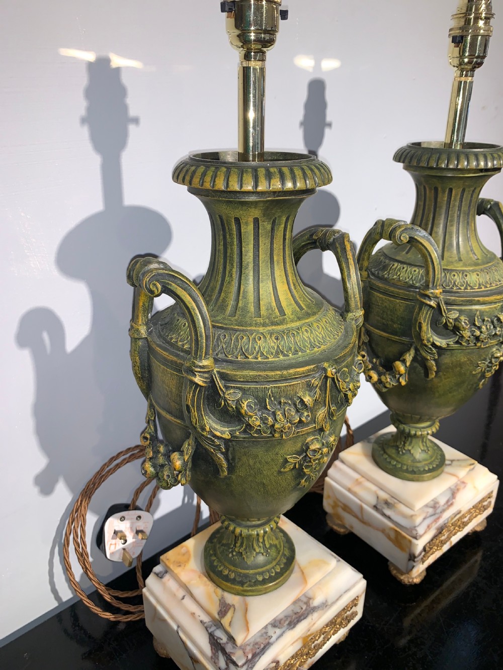 Pair of 19th century spelter and marble table lamps   View II