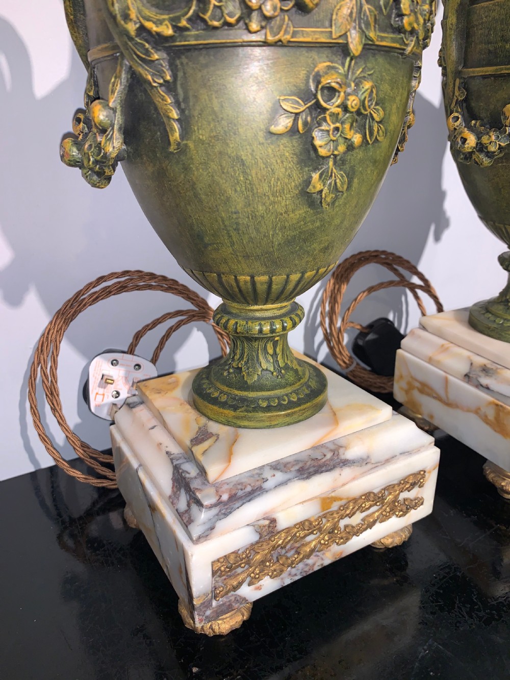Pair of 19th century spelter and marble table lamps   View III