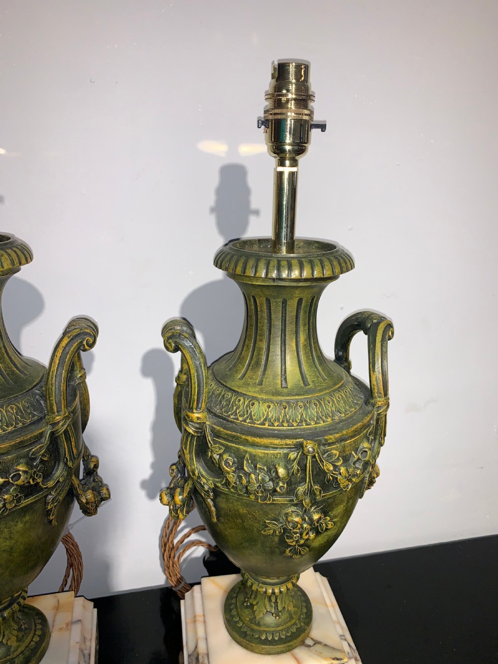 Pair of 19th century spelter and marble table lamps   View IV