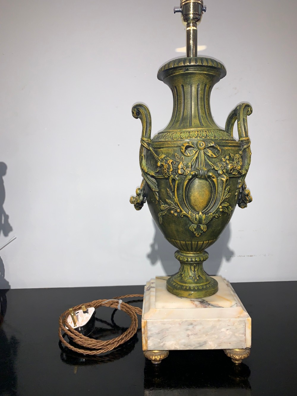 Pair of 19th century spelter and marble table lamps   View V