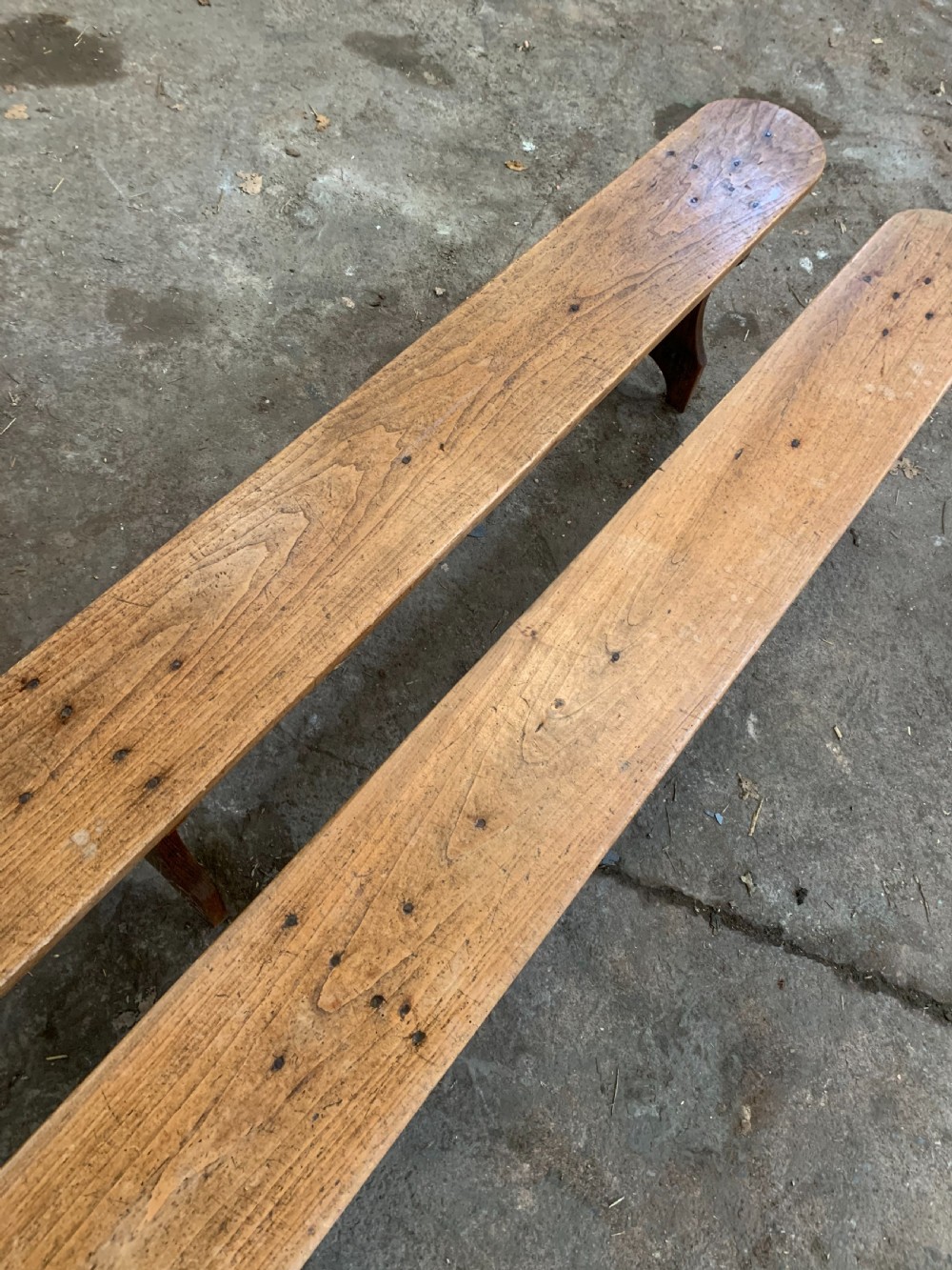 Long pair of chestnut benches   View IV