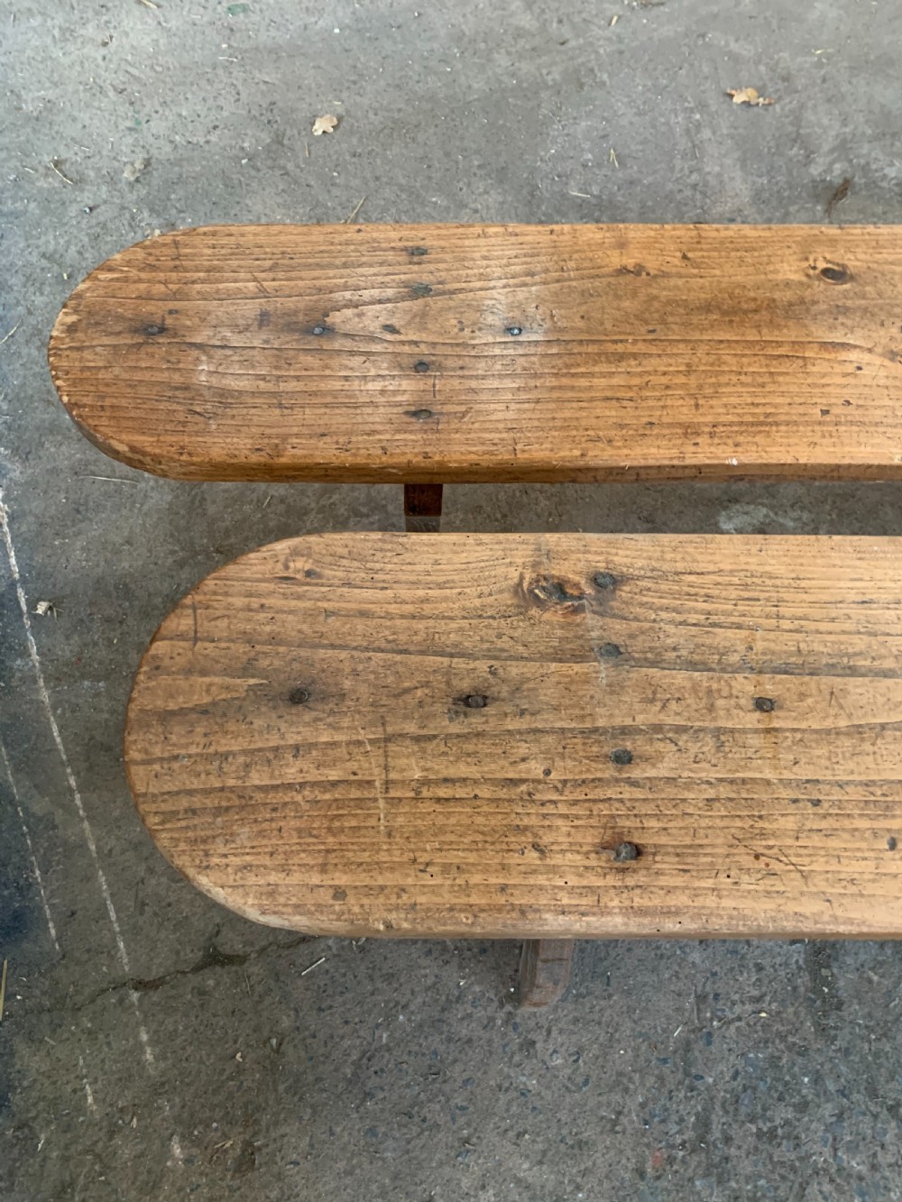 Long pair of chestnut benches   View VII