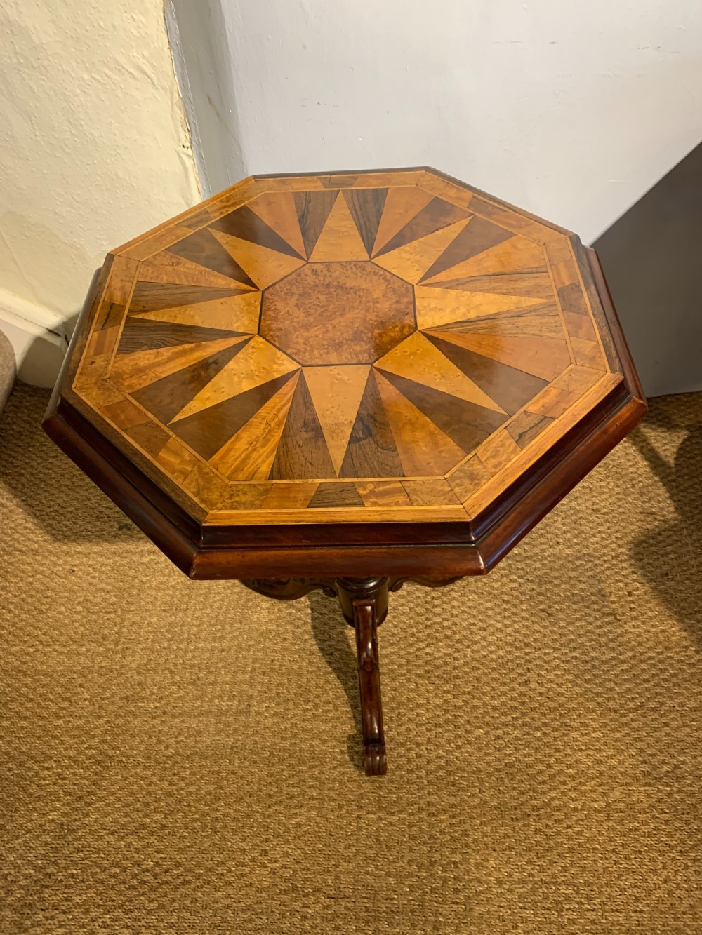 Victorian lamp table with a specimen wood top  View II