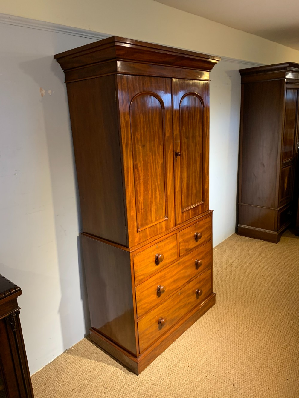 Small Victorian mahogany linen press  View II