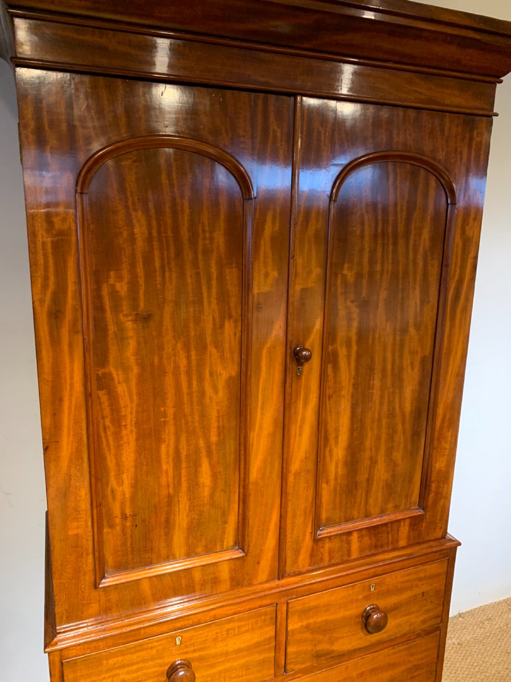 Small Victorian mahogany linen press  View III