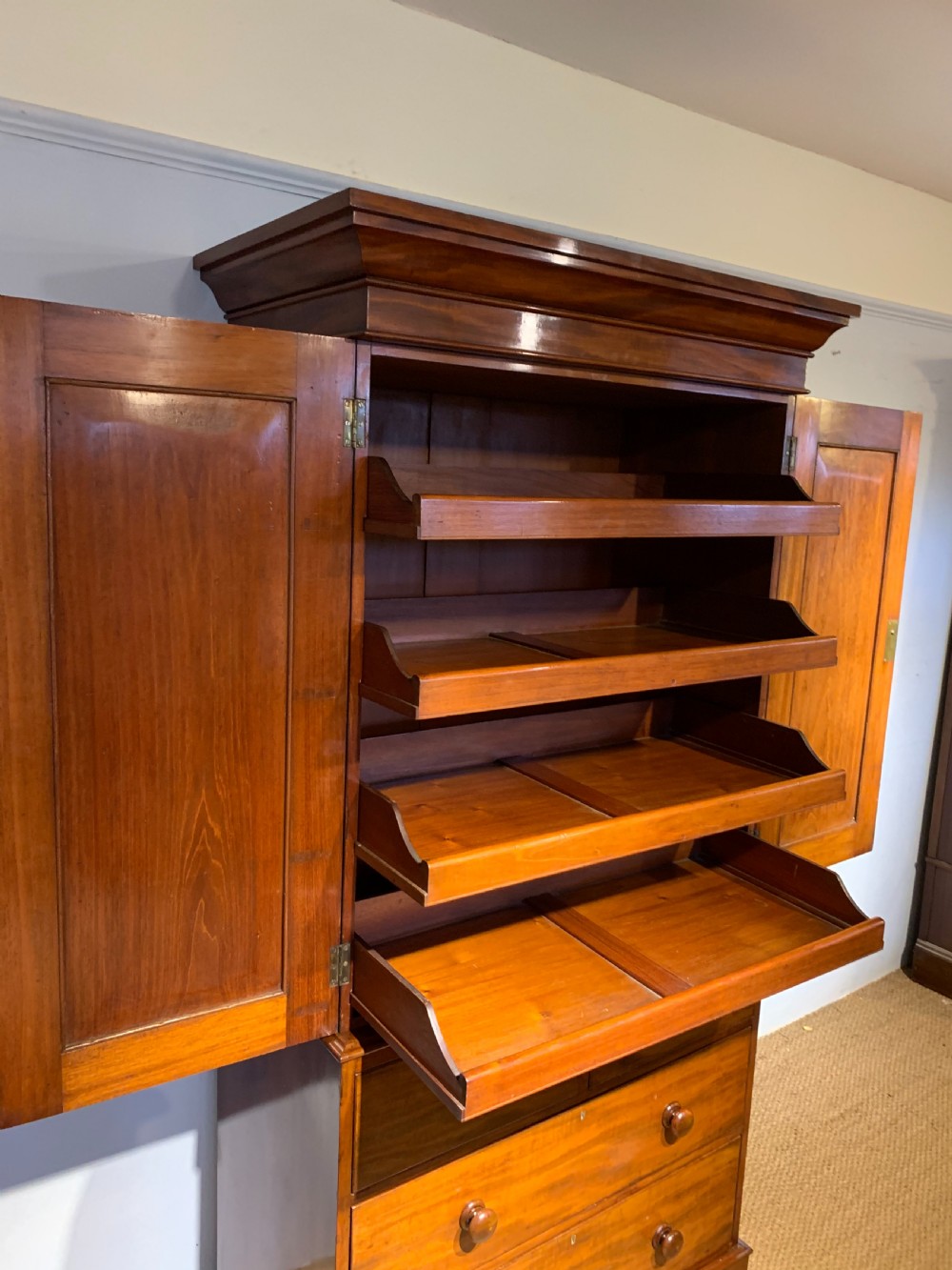 Small Victorian mahogany linen press  View IV