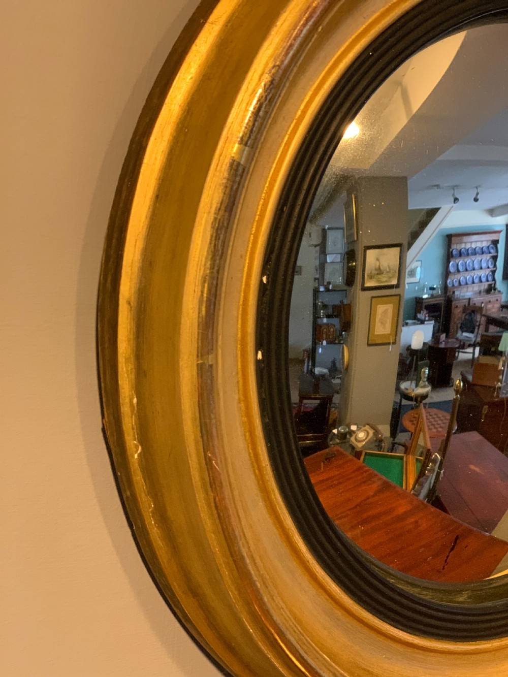 Small antique gilt convex mirror  View II