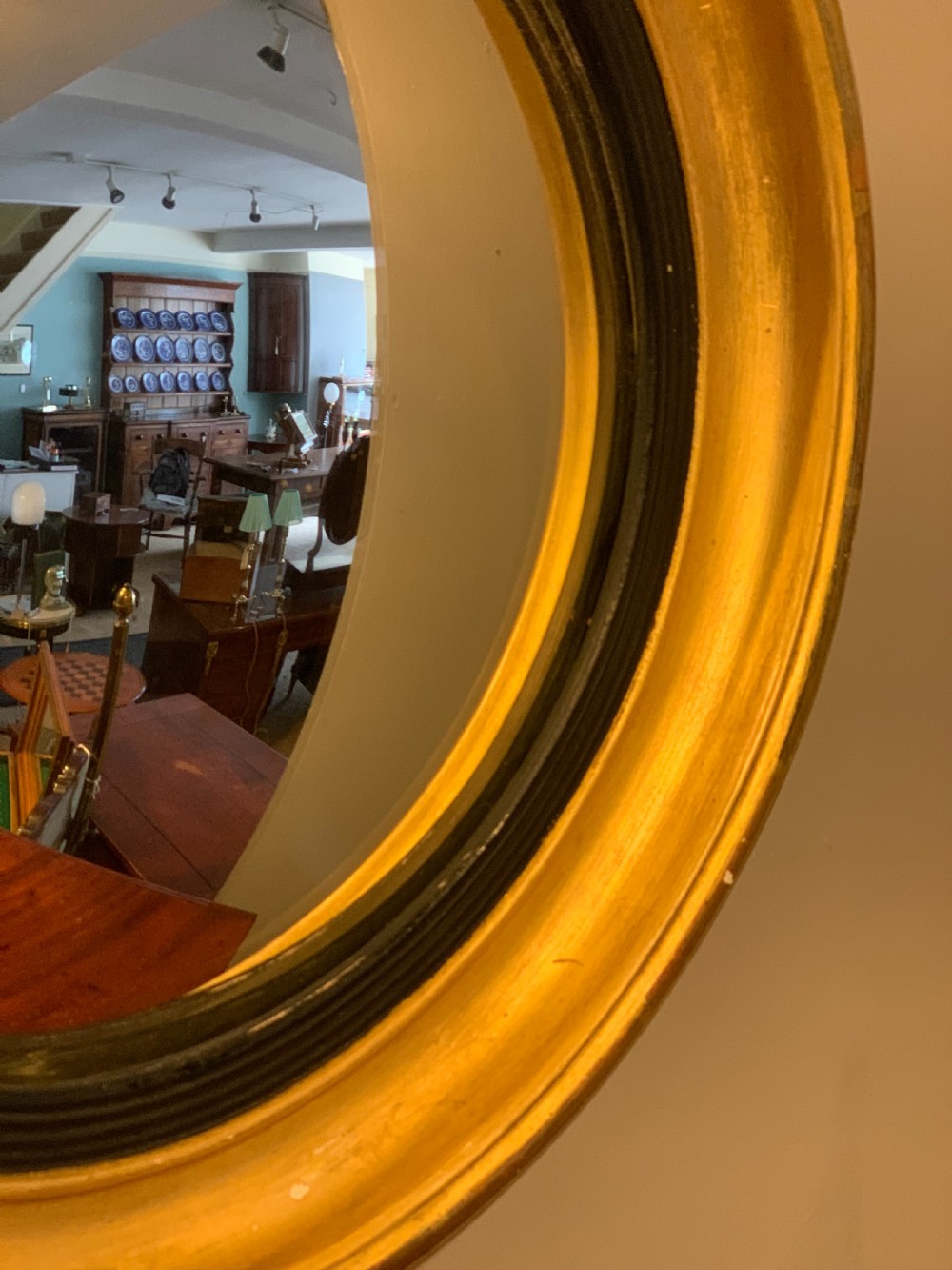 Small antique gilt convex mirror  View III