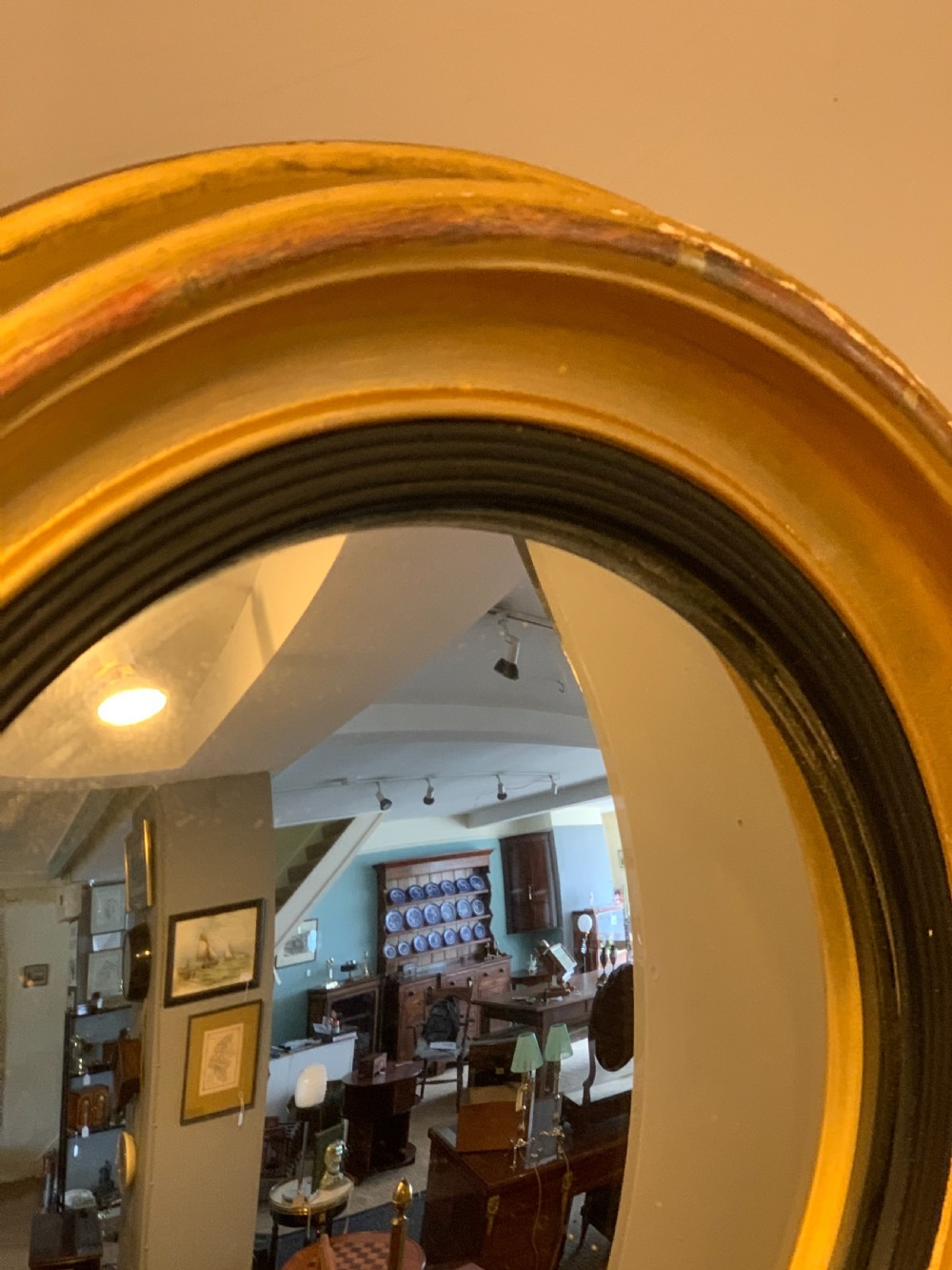 Small antique gilt convex mirror  View IV