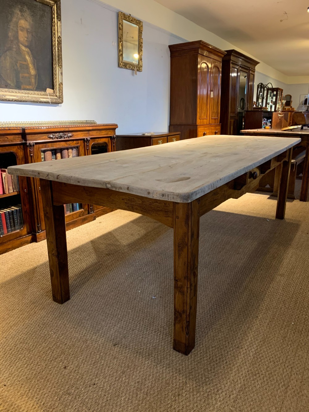 Large Elm scrubbed topped farmhouse table  View II
