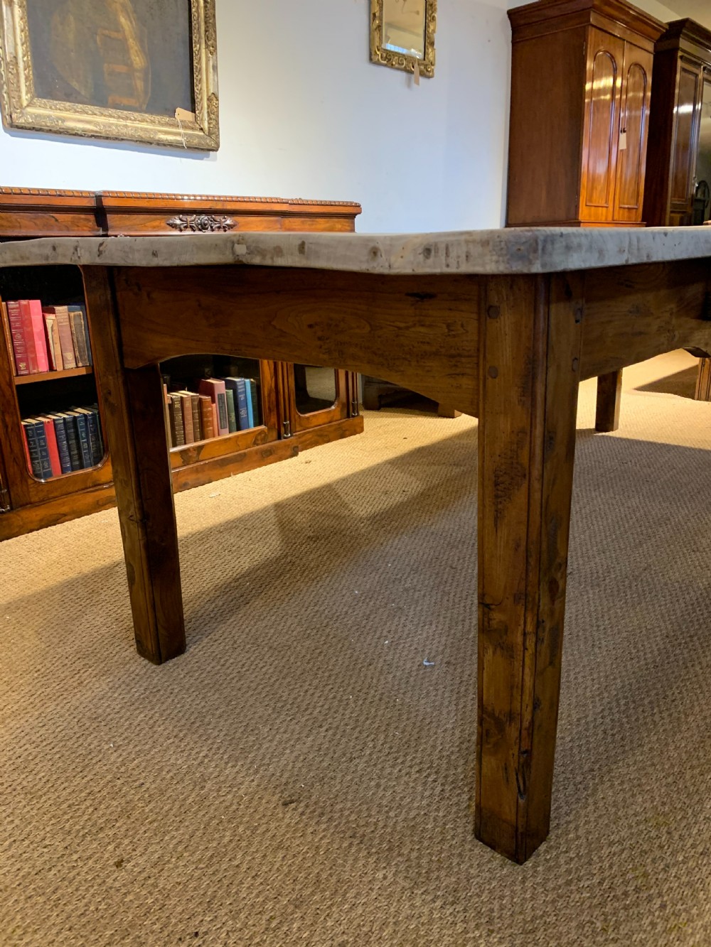 Large Elm scrubbed topped farmhouse table  View V
