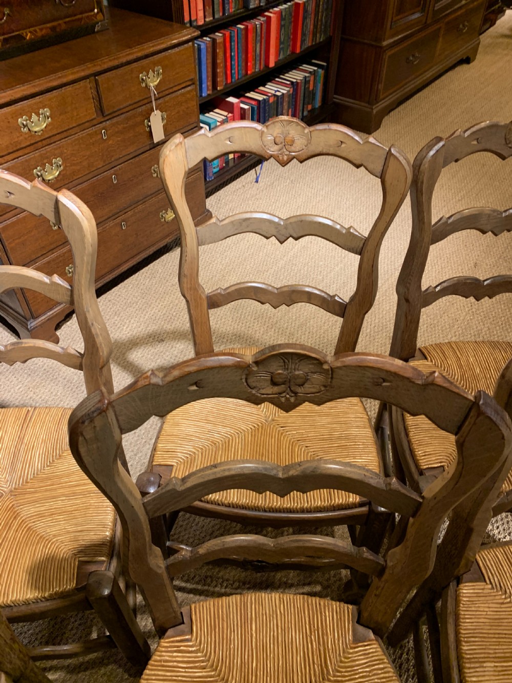 Set of 6 oak chairs with rush seats    View IV