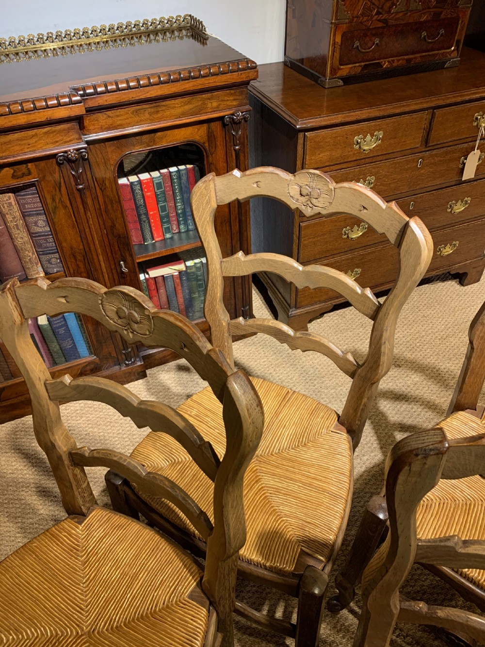 Set of 6 oak chairs with rush seats    View V