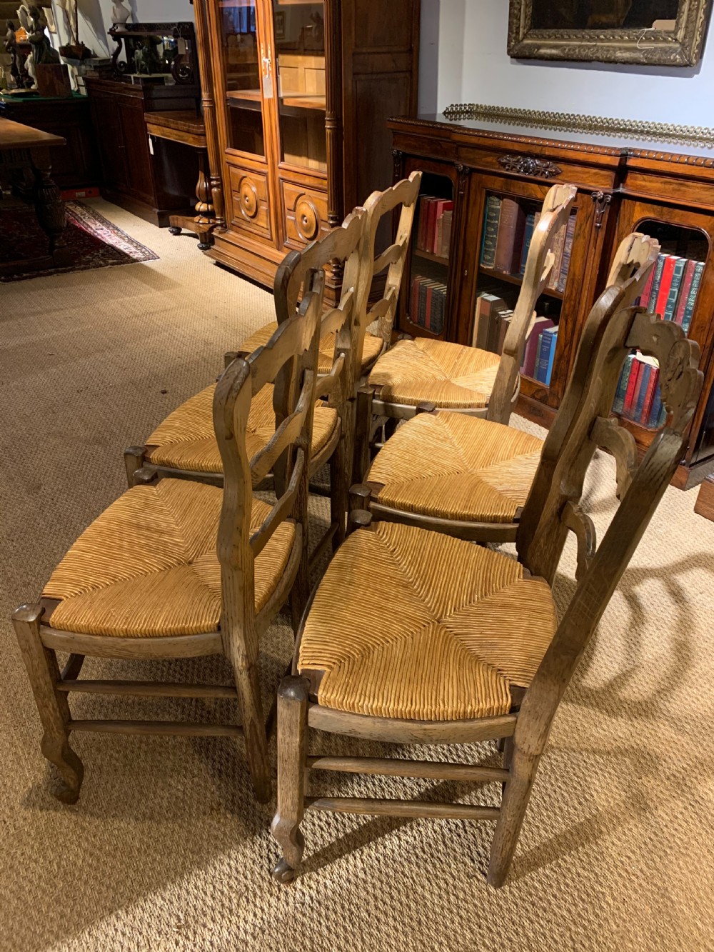 Set of 6 oak chairs with rush seats    View VIII