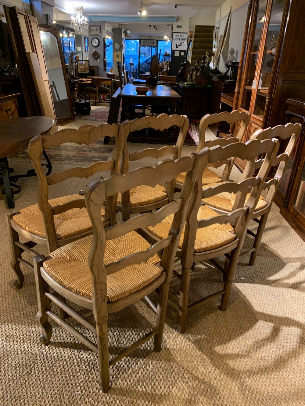 Set of 6 oak chairs with rush seats    View IX