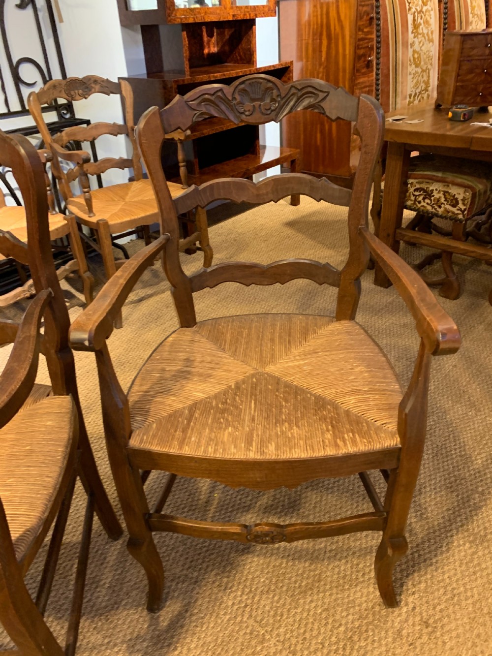 Pair of rush seated country carver chairs  View II
