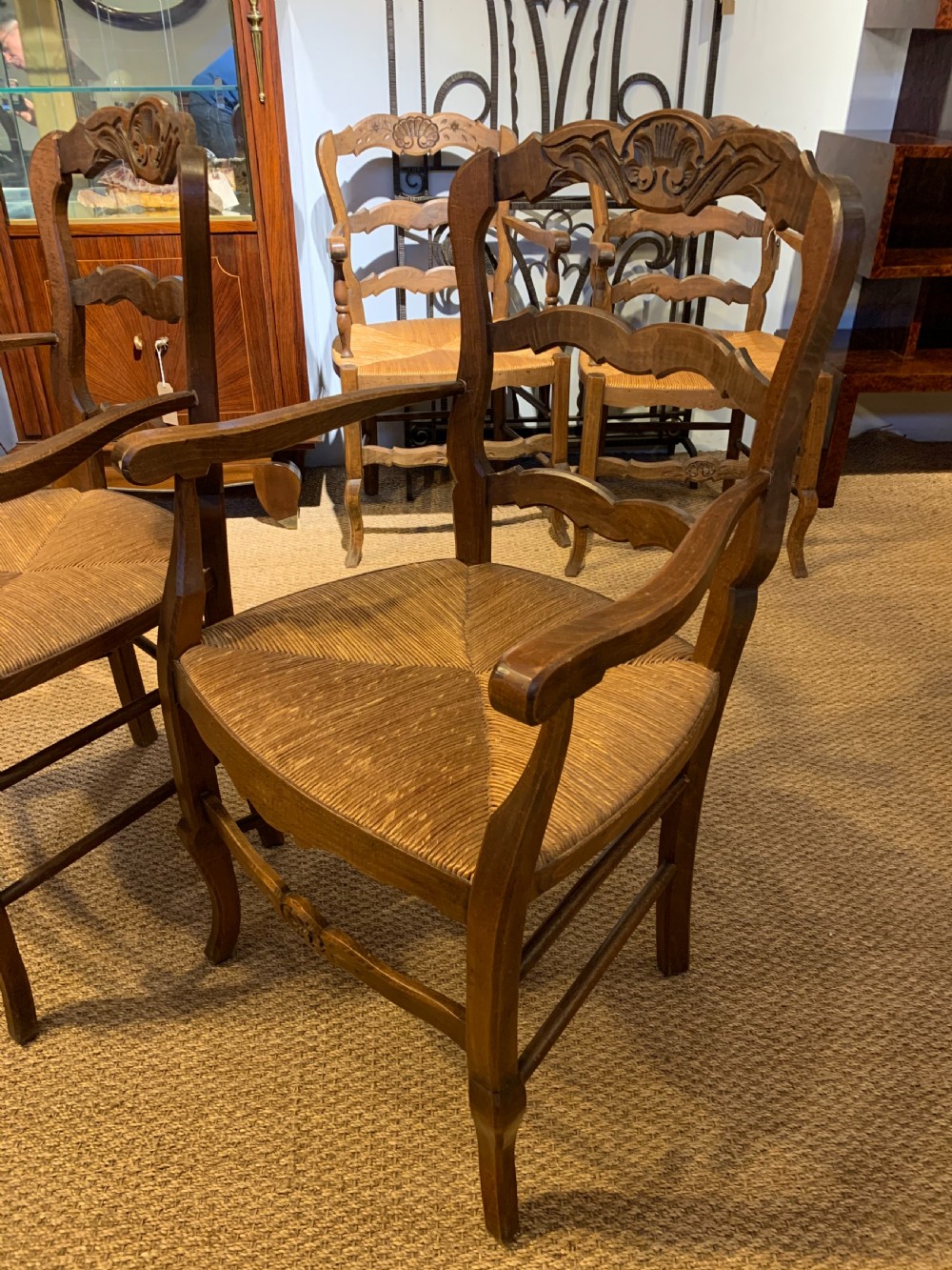 Pair of rush seated country carver chairs  View III