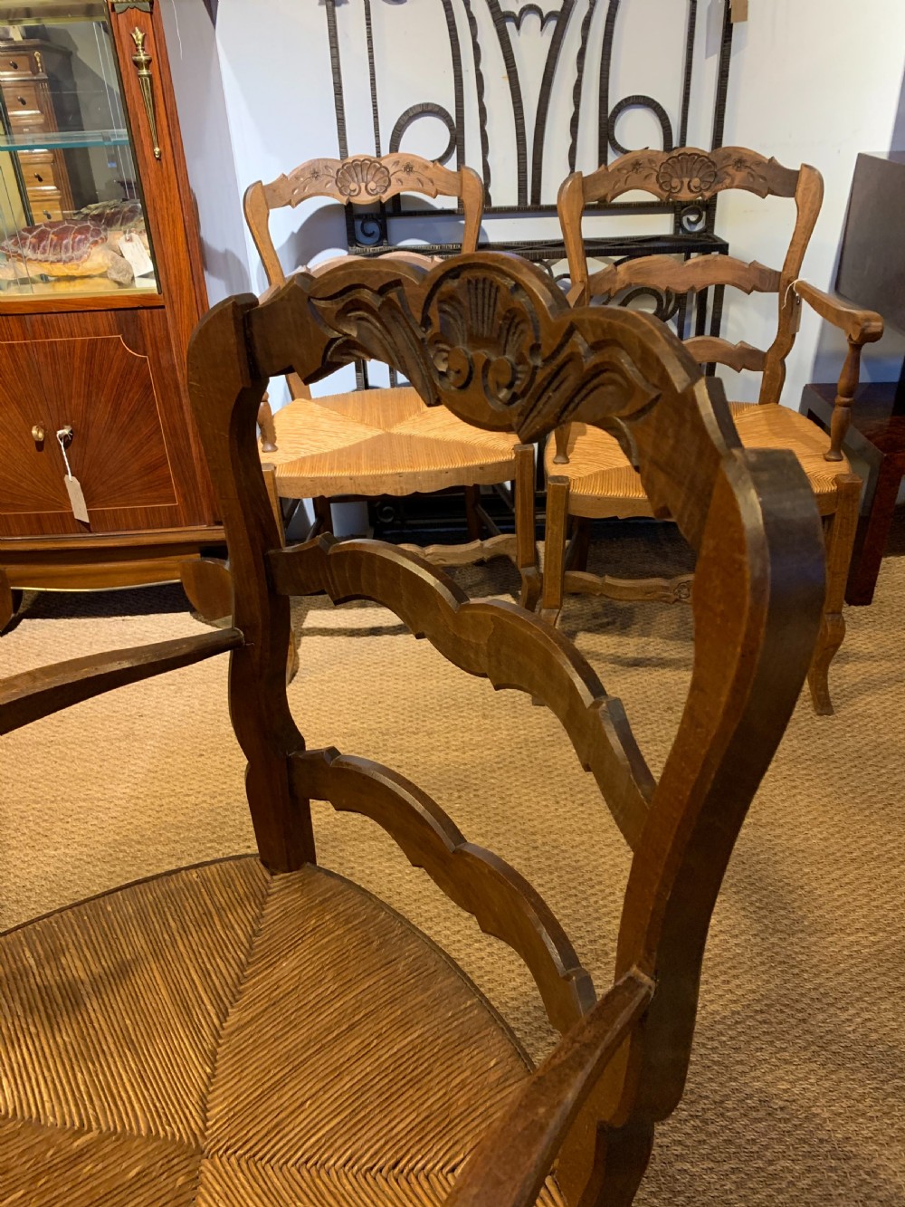 Pair of rush seated country carver chairs  View IV