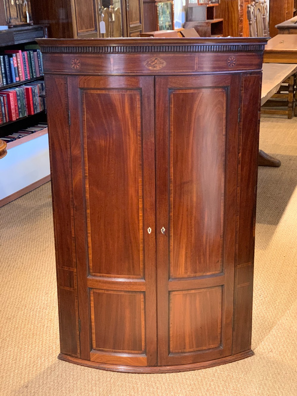 Georgian mahogany bow fronted corner cupboard 