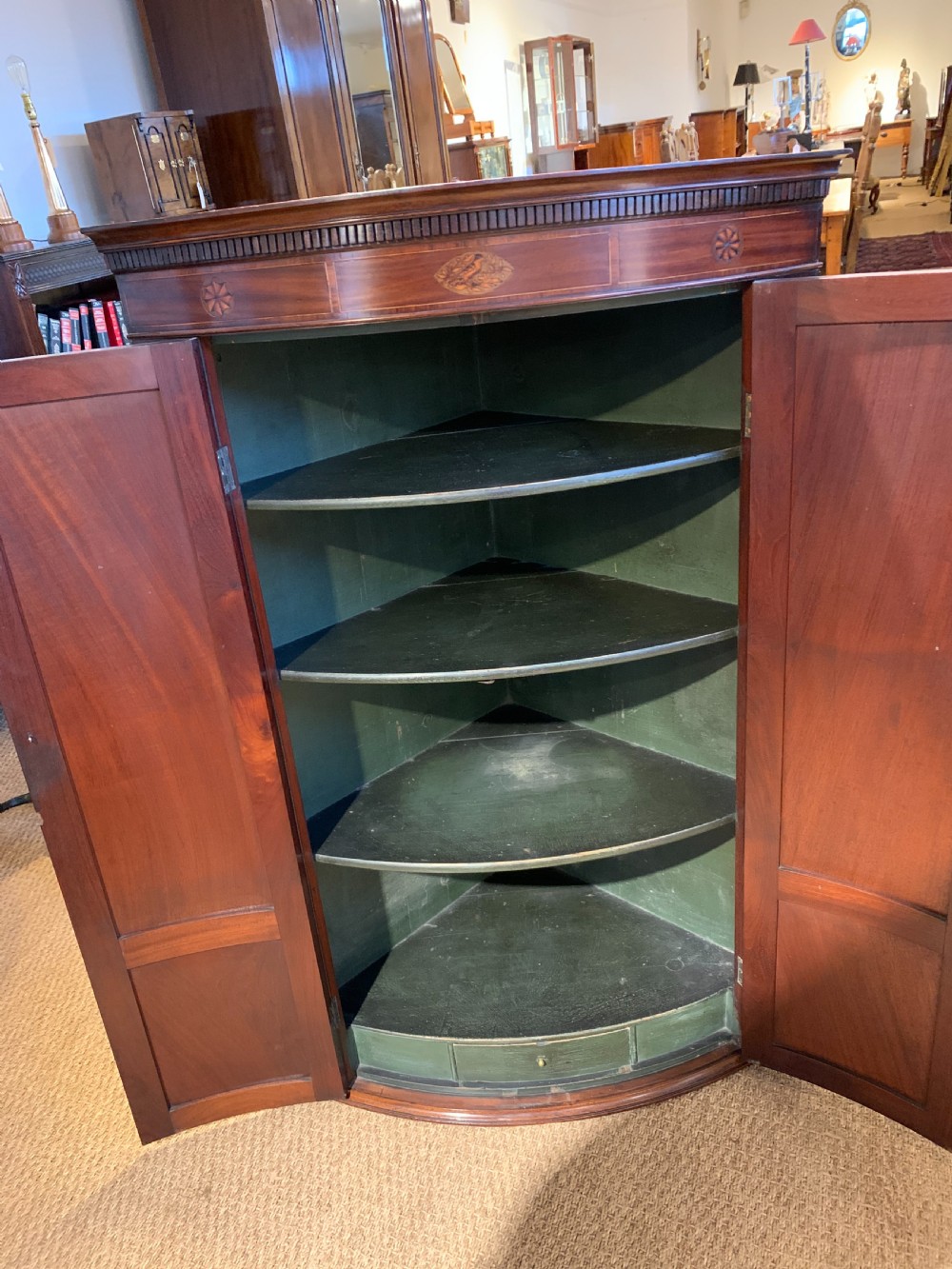 Georgian mahogany bow fronted corner cupboard  View V
