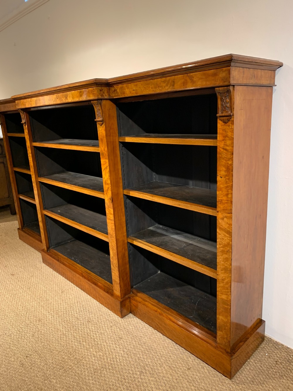 Large Victorian walnut bookcase  View II