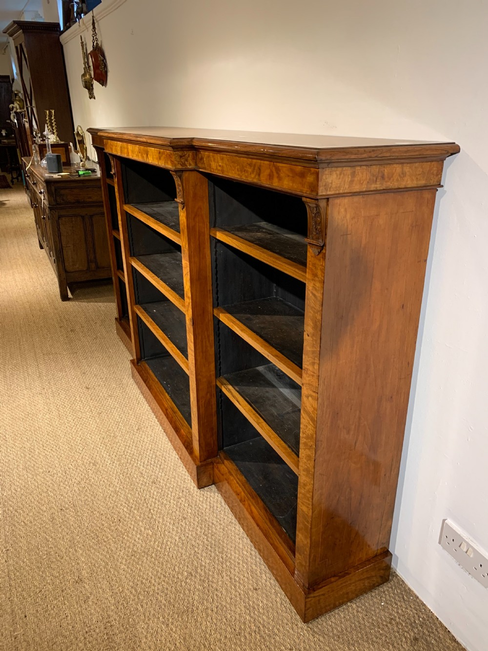 Large Victorian walnut bookcase  View III