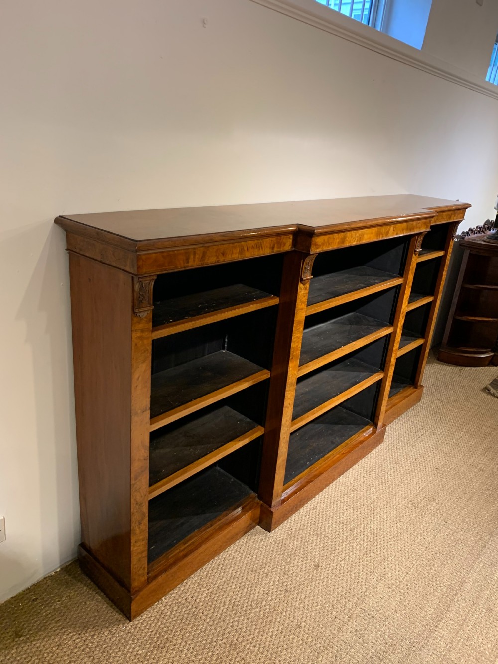 Large Victorian walnut bookcase  View V