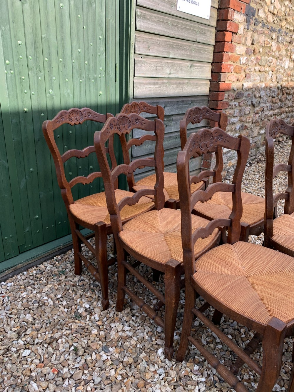 Set of 8 oak and rush seated chairs  View III