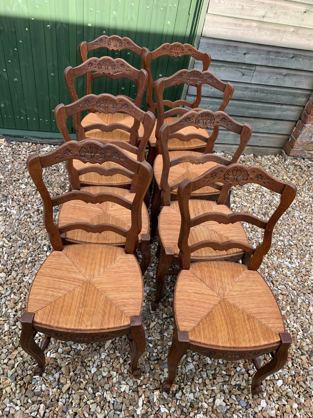 Set of 8 oak and rush seated chairs  View IV
