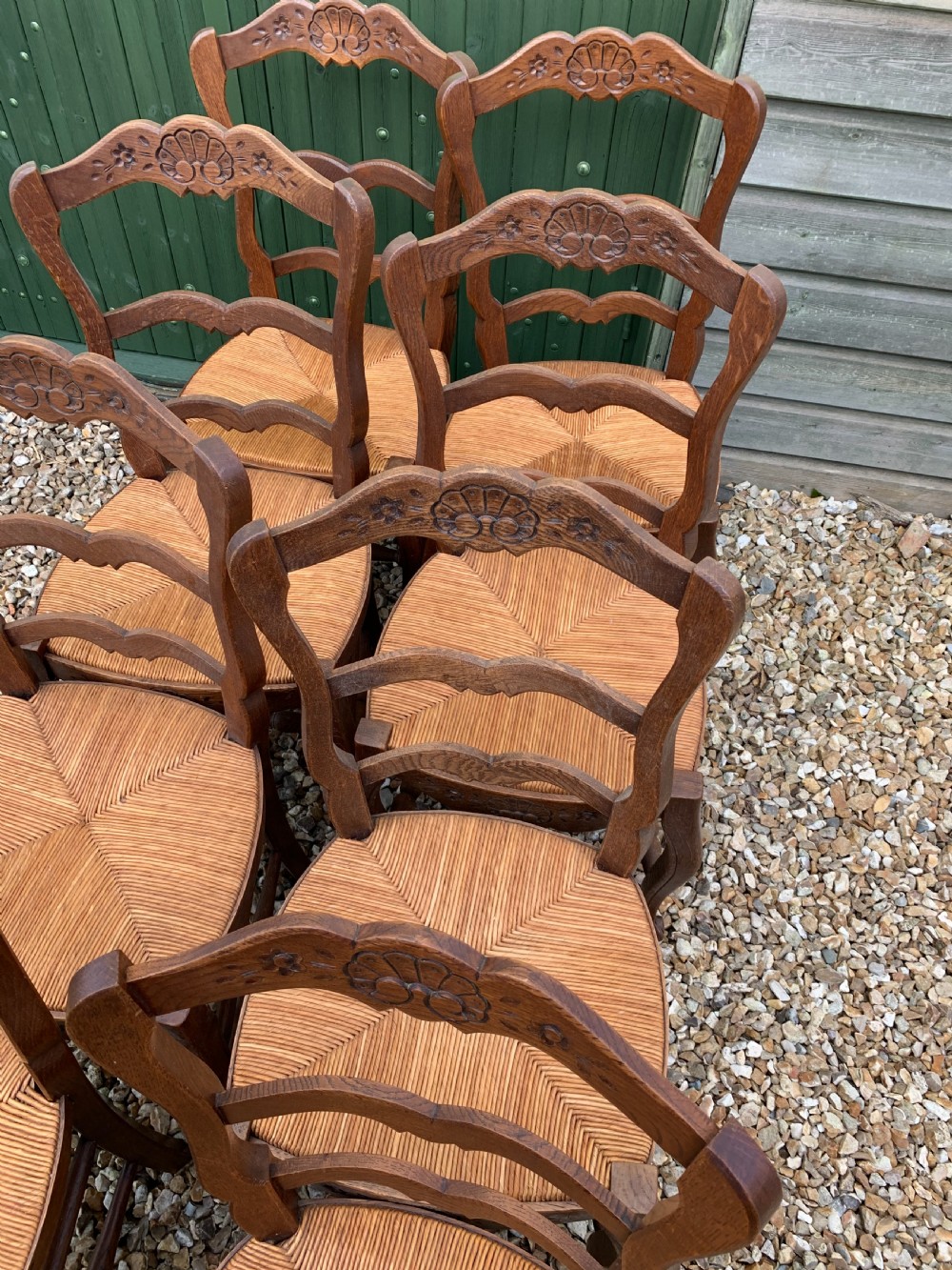 Set of 8 oak and rush seated chairs  View V