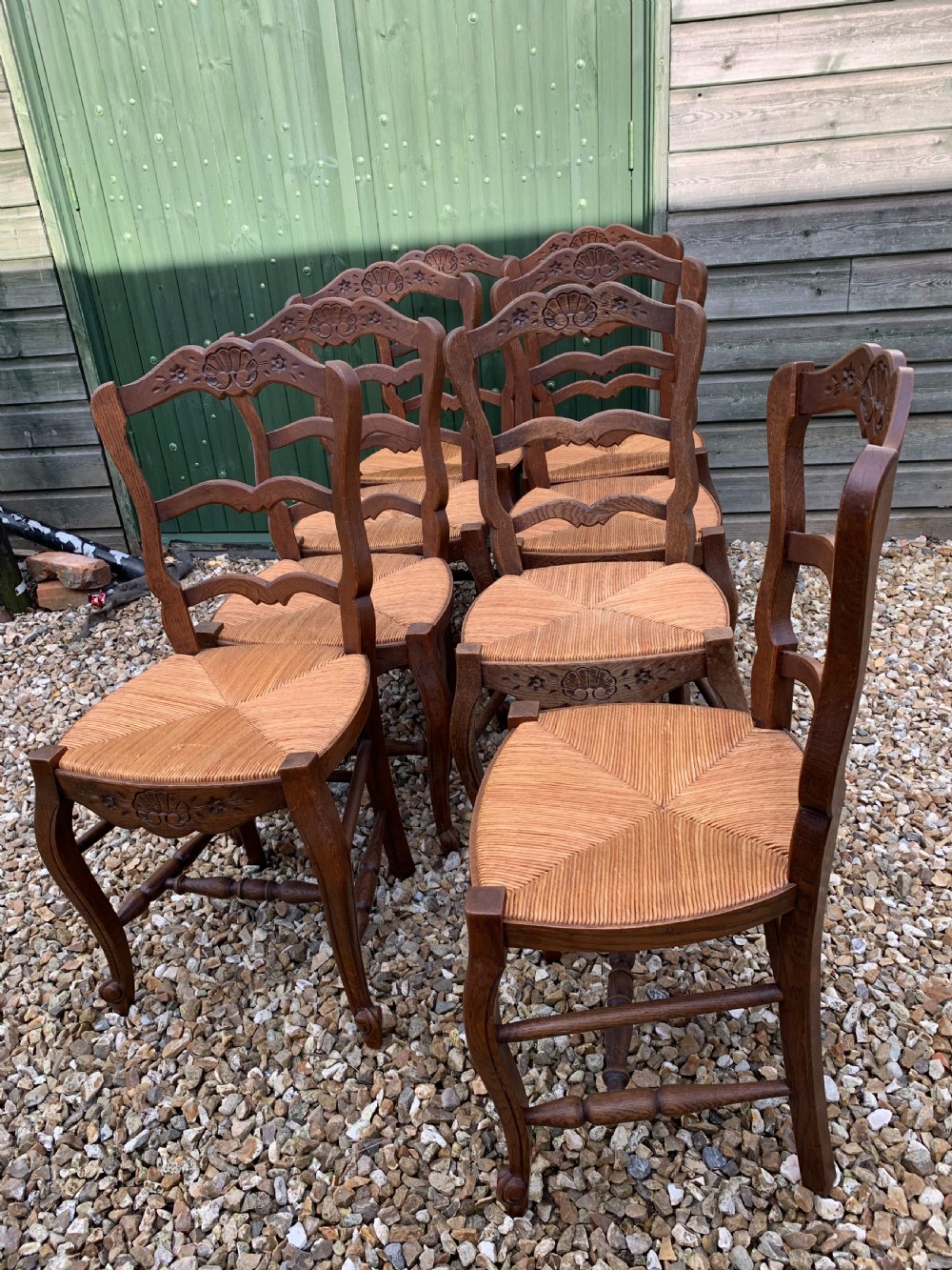 Set of 8 oak and rush seated chairs  View VI