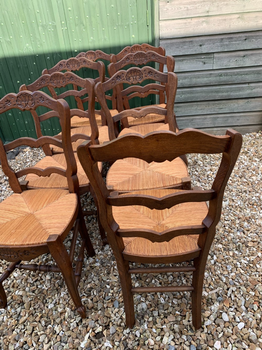 Set of 8 oak and rush seated chairs  View VII