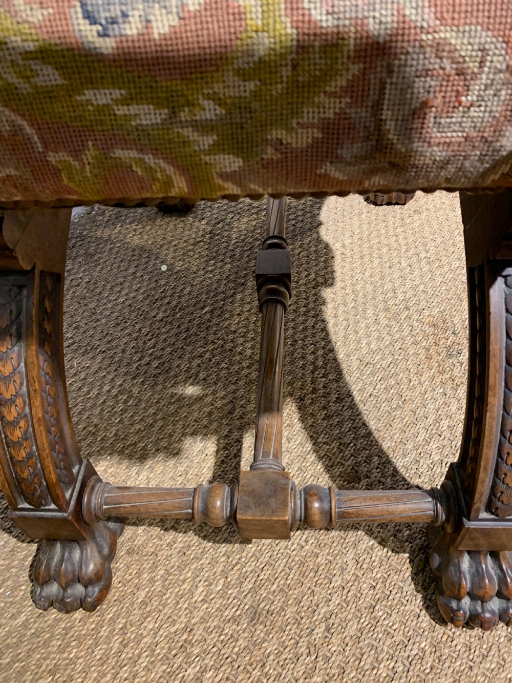 Baronial X framed walnut stool View IV