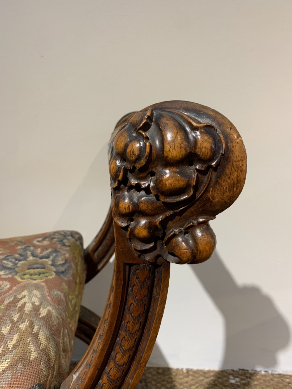 Baronial X framed walnut stool View V