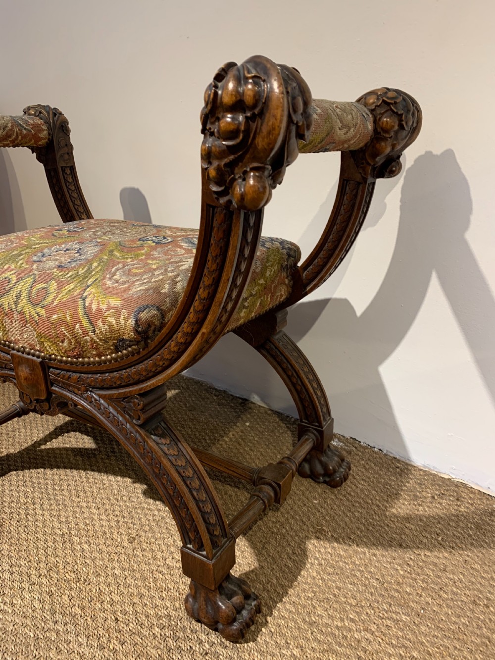 Baronial X framed walnut stool View VI