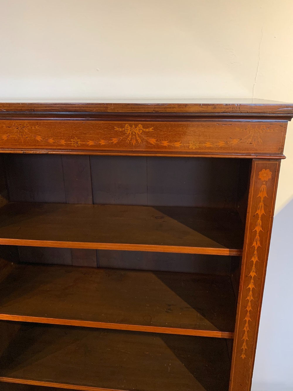 Edwardian inlaid open bookcase  View IV