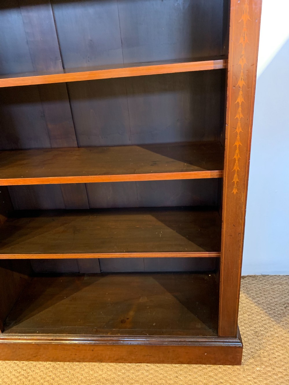 Edwardian inlaid open bookcase  View V