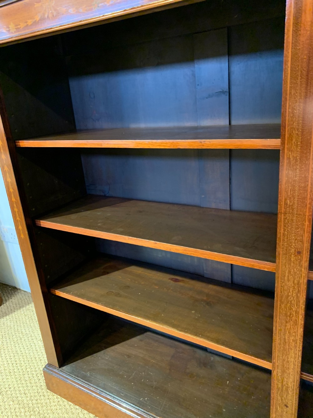 Edwardian inlaid open bookcase  View VI