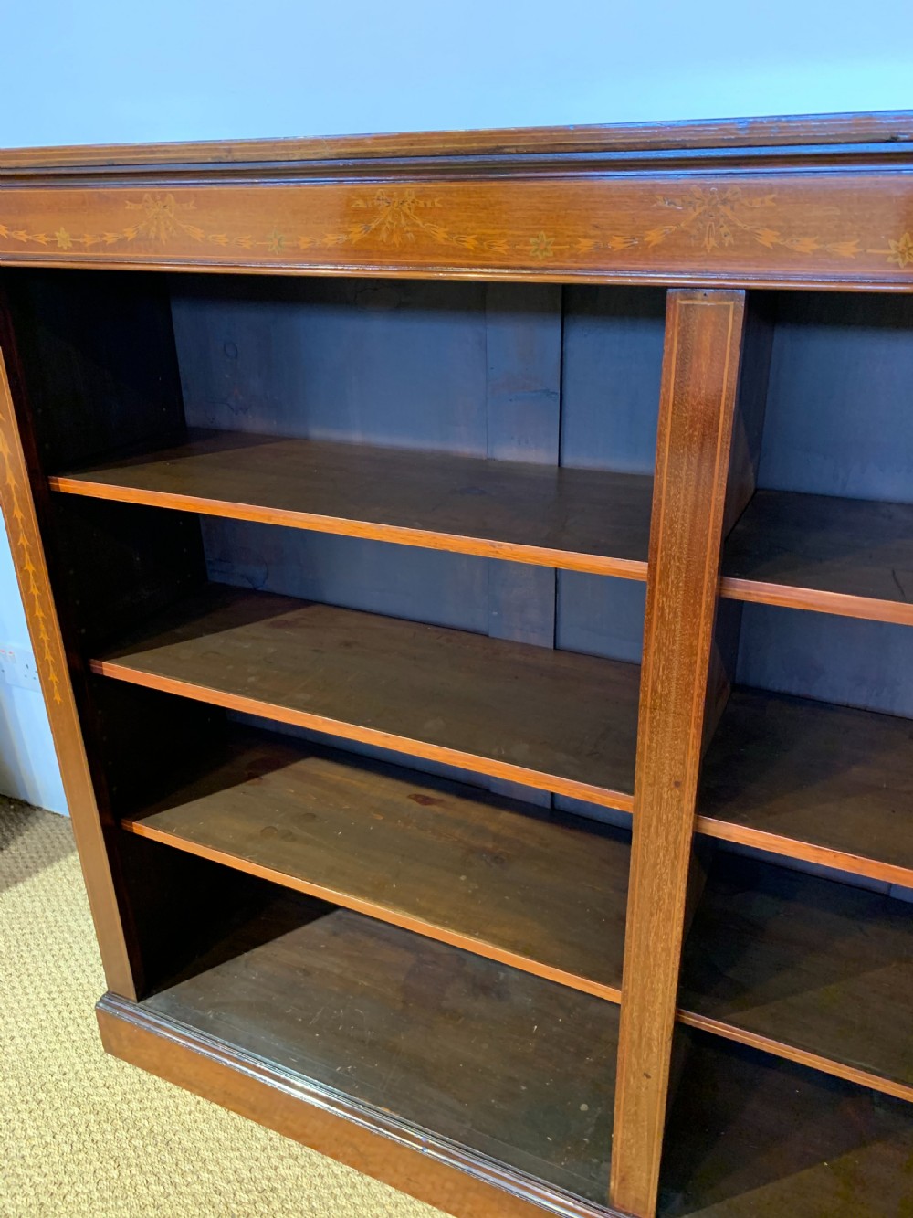 Edwardian inlaid open bookcase  View XI