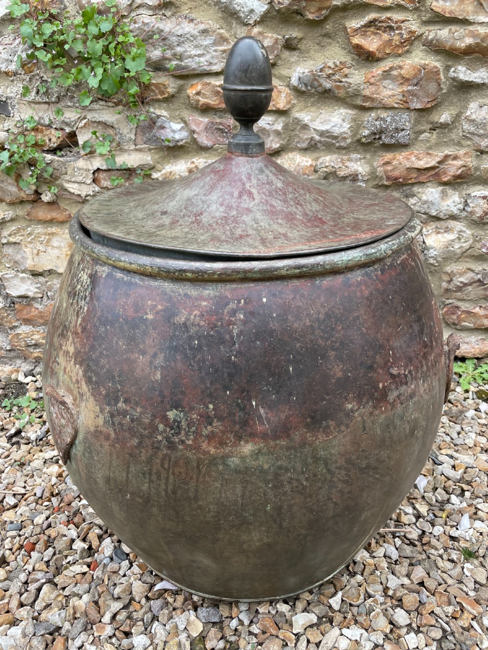 Large lidded copper log bin 
