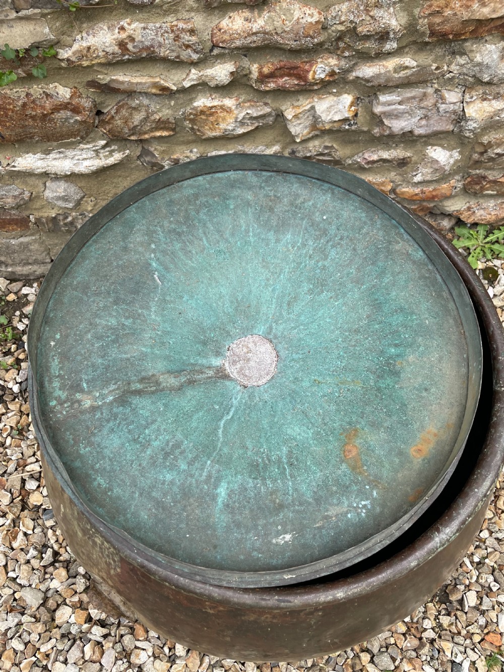 Large lidded copper log bin  View V